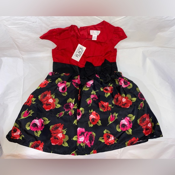NWT Dressy Floral Dress - Black 2T - The Children’s Place Dress - with bow - Picture 3 of 6